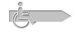 Barrierefreiheit Zeichnung eines Rollstuhls mit einem Wegweiserpfeil