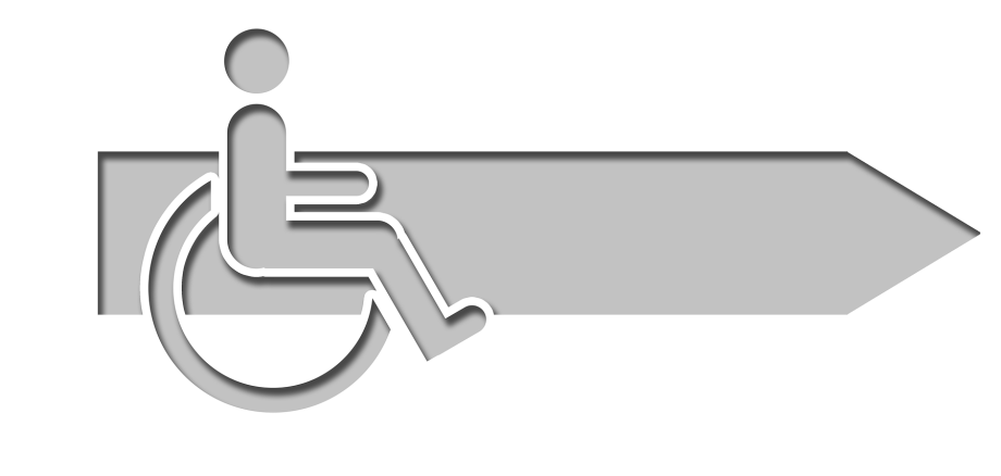 Zeichnung eines Rollstuhls mit einem Wegweiserpfeil