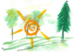 Logo Besinnungsweg Das Logo für den Freigerichter Besinnungsweg zeigt eine Zeichnung mit drei Bäumen und einer Sonne