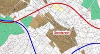 Ortsumgehung Freigericht-Hasselroth Foto mit zwei gezeichneten Varianten der geplanten Ortsumgehung Freigericht-Hasselroth