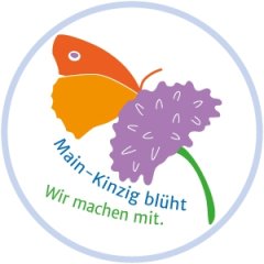 Foto des Logos der Aktion Main-Kinzig blüht, es zeigt einen hell- und dunkelorange gefärbten Schmetterling auf einer lila Blüte