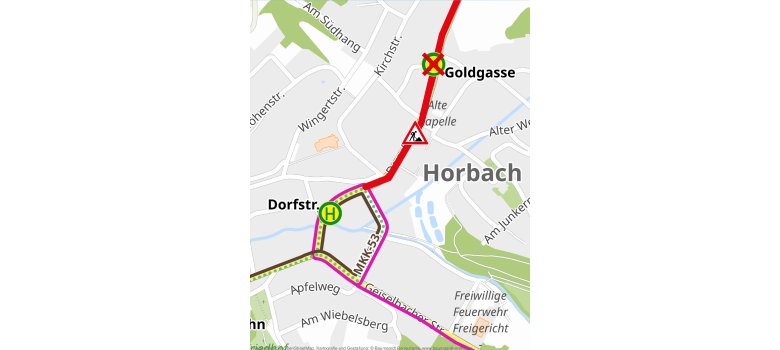 Lageplan Bushaltestelle während dem zweiten Bauabschnitt Dorfstraße in Freigericht-Horbach